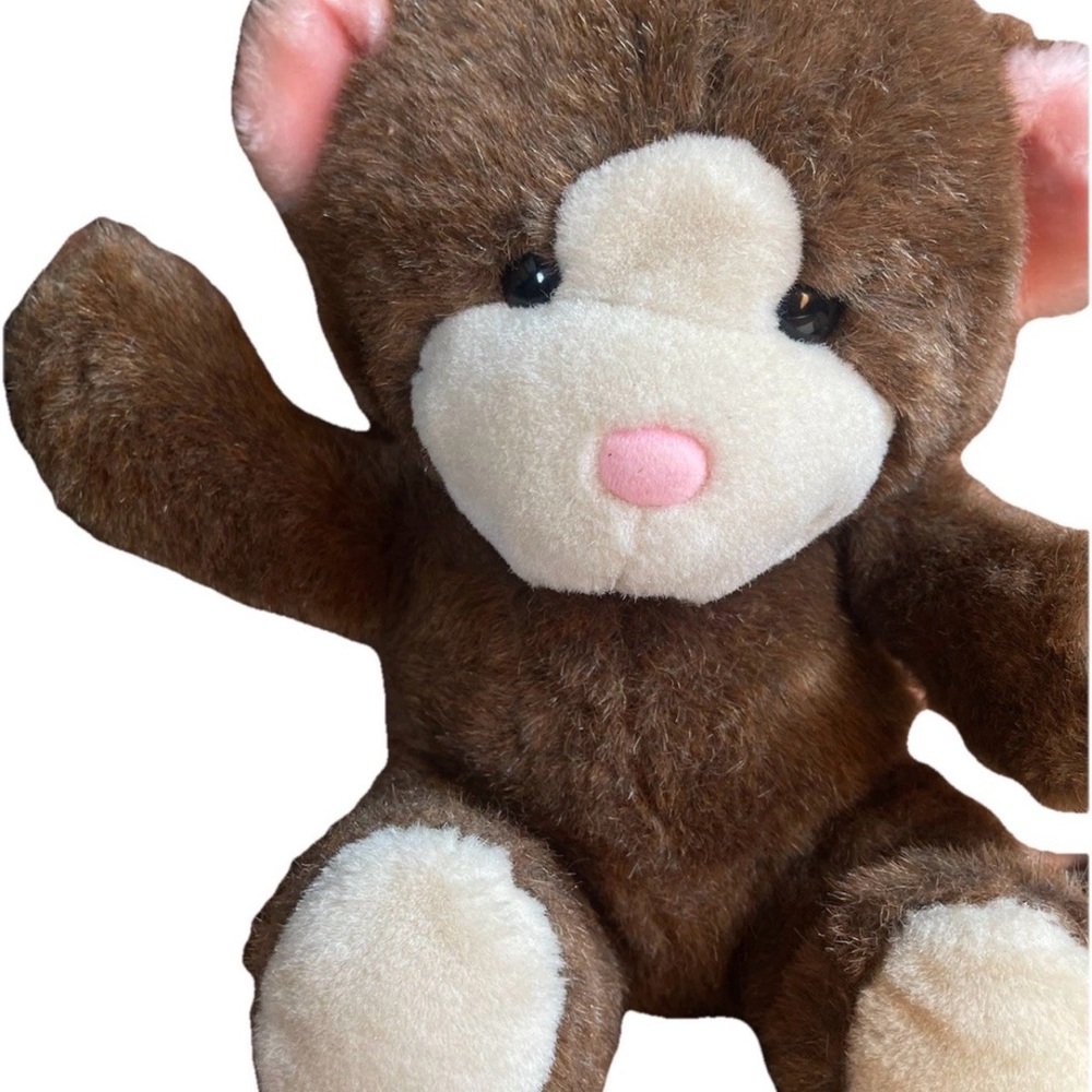 Vintage Mattel EmoTions Brown Teddy Bear Plush Korea 1986 Pink Nose Stuffed Toy